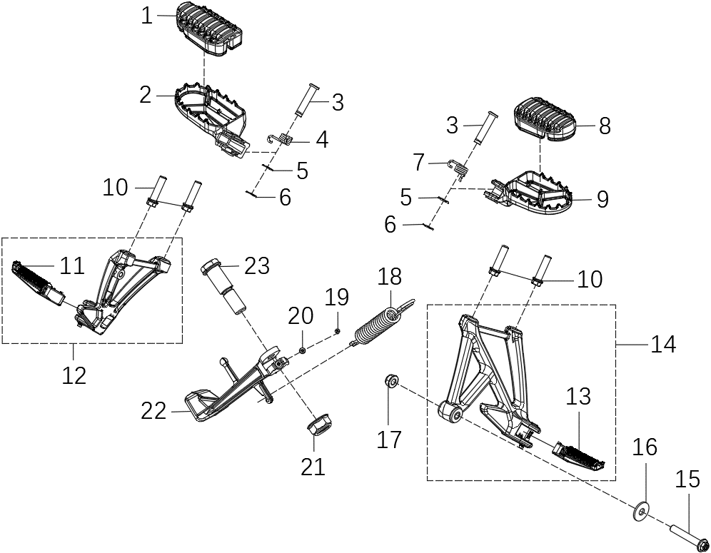 Front & Rear footrests & Sidestand
